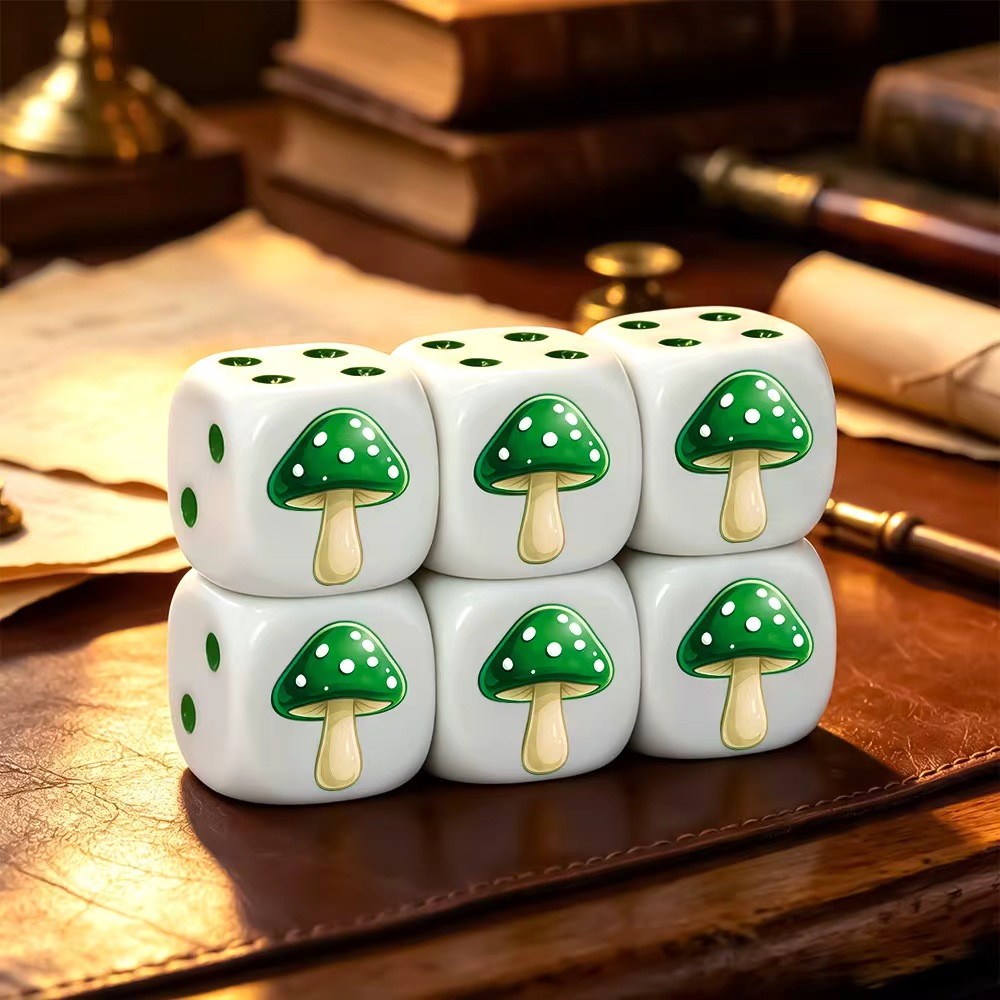6個入りのかわいい緑のキノコ型D6ダイスセット、ボードゲーム - Board Game Night のレビューと価格