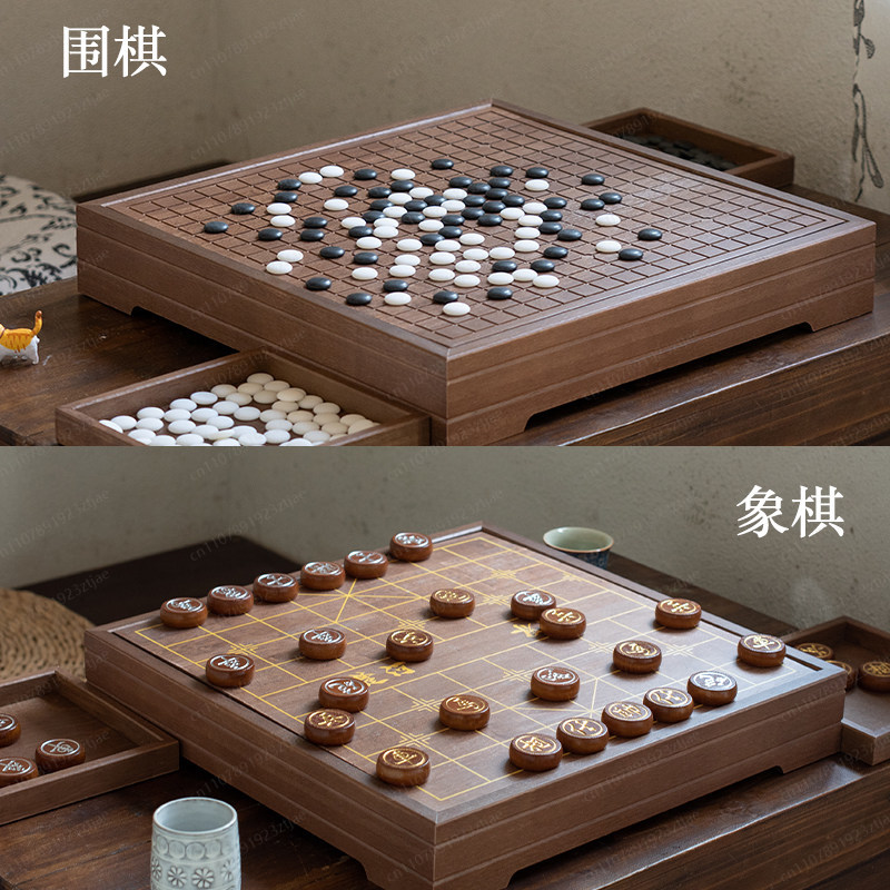 高級無垢材囲碁＆中国チェス2-in-1ボード、大型伝統的な両 - Board Game Go のレビューと価格